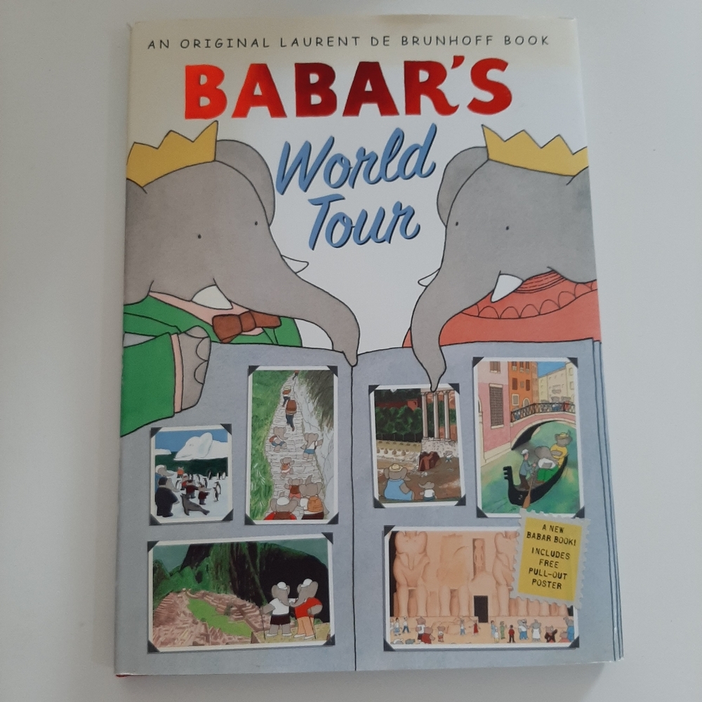 🍒4 for $20🍒 BABAR'S WORLD TOUR by Laurent de Brunhoff + Bonus Poster Kids Book